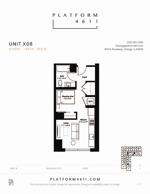 Floor plan for studio, 1 bath, 456 sqft